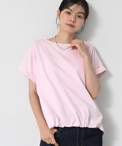 Dessin(デッサン)の「【二の腕カバー/UVカット】ロールアップスリーブ裾ギャザーカットソー(Tシャツ/カットソー・レディース・ネイビー系2/ナチュラル/ピンク/ホワイト・03/02/01/00)」の4枚目の写真