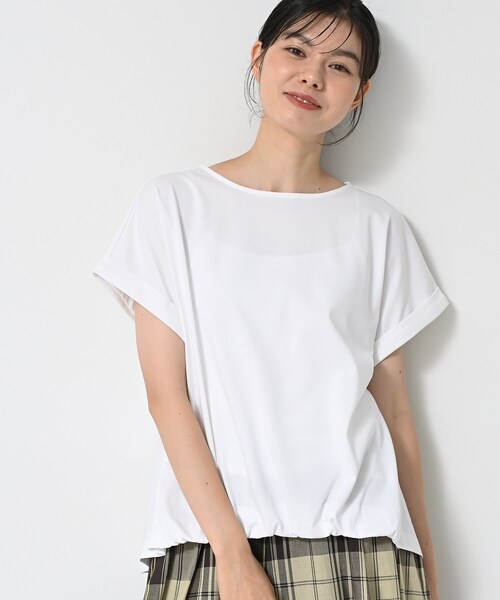 Dessin(デッサン)の「【二の腕カバー/UVカット】ロールアップスリーブ裾ギャザーカットソー(Tシャツ/カットソー・レディース・ネイビー系2/ナチュラル/ピンク/ホワイト・03/02/01/00)」の5枚目の写真