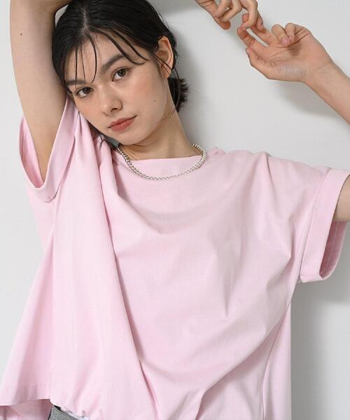 Dessin(デッサン)の「【二の腕カバー/UVカット】ロールアップスリーブ裾ギャザーカットソー(Tシャツ/カットソー・レディース・ネイビー系2/ナチュラル/ピンク/ホワイト・03/02/01/00)」の9枚目の写真