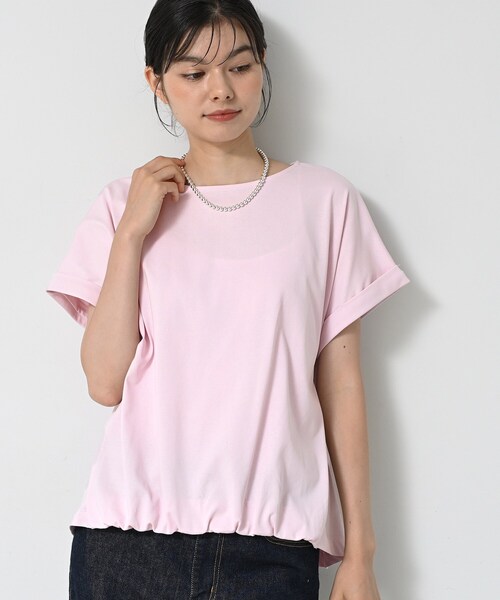 Dessin(デッサン)の「【二の腕カバー/UVカット】ロールアップスリーブ裾ギャザーカットソー(Tシャツ/カットソー・レディース・ネイビー系2/ナチュラル/ピンク/ホワイト・03/02/01/00)」の10枚目の写真