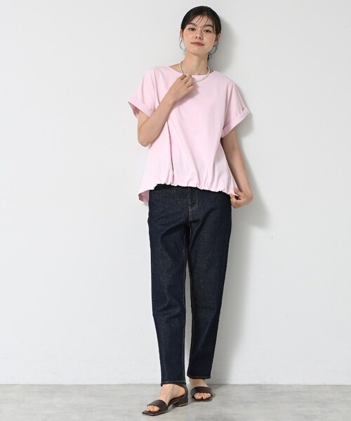 Dessin(デッサン)の「【二の腕カバー/UVカット】ロールアップスリーブ裾ギャザーカットソー(Tシャツ/カットソー・レディース・ネイビー系2/ナチュラル/ピンク/ホワイト・03/02/01/00)」の11枚目の写真