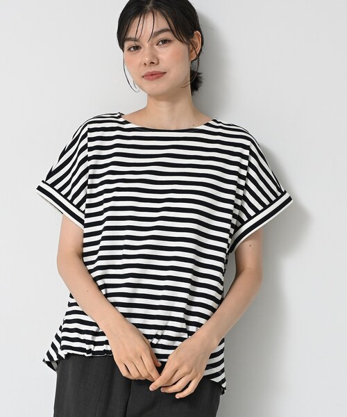 Dessin(デッサン)の「【二の腕カバー/UVカット】ロールアップスリーブ裾ギャザーカットソー(Tシャツ/カットソー・レディース・ネイビー系2/ナチュラル/ピンク/ホワイト・03/02/01/00)」の13枚目の写真