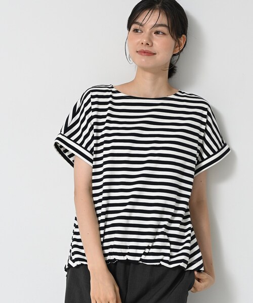 Dessin(デッサン)の「【二の腕カバー/UVカット】ロールアップスリーブ裾ギャザーカットソー(Tシャツ/カットソー・レディース・ネイビー系2/ナチュラル/ピンク/ホワイト・03/02/01/00)」の14枚目の写真