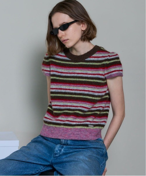 ニット セーター 「25AW PRE-ORDER」Multi Border Cap Sleeve Knit Tops/マルチボーダーキャップスリーブニ 25AW PRE-ORDER】Multi Border Cap Sleeve Knit Tops/マルチ