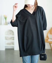 深Vネック裾タックコクーンチュニック【大きいサイズ対応】