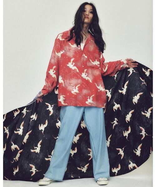 NIPOALOHA（ニポアロハ）の「【NIPOALOHA】"朱鷺-TOKI" LONG SLEEVE SHIRT（シャツ/ブラウス・レディース・ブラック/レッド・MEDIUM/SMALL）」の4枚目の写真
