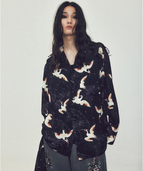 NIPOALOHA（ニポアロハ）の「【NIPOALOHA】"朱鷺-TOKI" LONG SLEEVE SHIRT（シャツ/ブラウス・レディース・ブラック/レッド・MEDIUM/SMALL）」の5枚目の写真