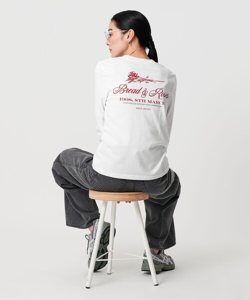 完売　ビューティーアンドユース　プリントロングスリーブTシャツ 別注】＜WAVE UNION＞プリントロングスリーブTシャツ（Tシャツ
