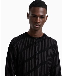 【エンポリオ アルマーニ】Icon ヘンリーネックセーター ウール シェニールジャカード ツートン