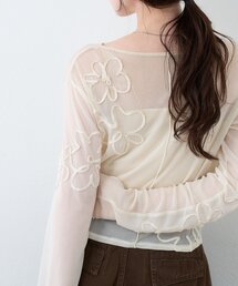 Kastane（カスタネ）の「フラワーコード刺繍シアーTOPS（Tシャツ/カットソー）」