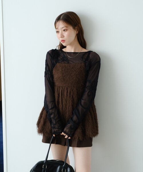 フラワーコード刺繍シアーTOPS（Tシャツ/カットソー）｜Kastane