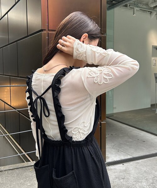 Kastane(カスタネ)の「【ロングセラー】フラワーコード刺繍シアーTOPS(Tシャツ/カットソー・レディース・ブラウン/ブラック/アイボリー・FREE)」の19枚目の写真