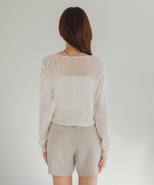 ロングセラー】フラワーコード刺繍シアーTOPS（Tシャツ/カットソー