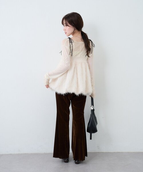 フラワーコード刺繍シアーTOPS（Tシャツ/カットソー）｜Kastane