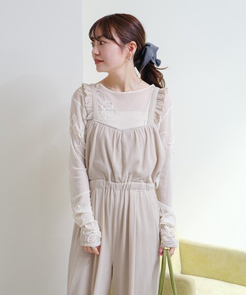 Kastane（カスタネ）の「フラワーコード刺繍シアーTOPS（Tシャツ/カットソー・レディース・ブラウン/ブラック/アイボリー・FREE）」の12枚目の写真