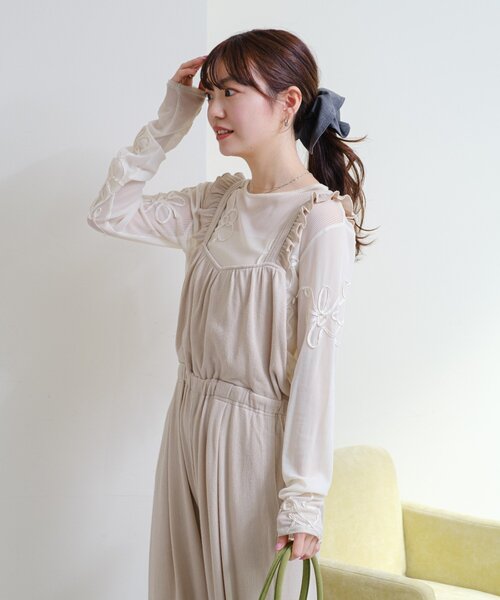 Kastane（カスタネ）の「フラワーコード刺繍シアーTOPS（Tシャツ/カットソー・レディース・ブラウン/ブラック/アイボリー・FREE）」の13枚目の写真