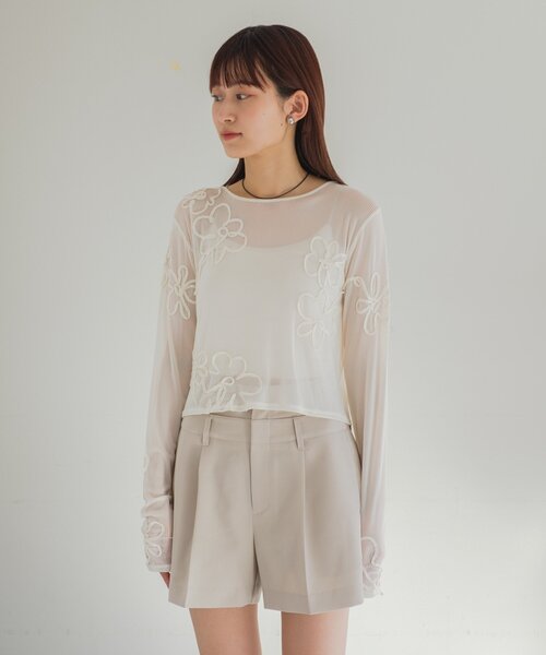 Kastane（カスタネ）の「フラワーコード刺繍シアーTOPS（Tシャツ/カットソー・レディース・ブラウン/ブラック/アイボリー・FREE）」の21枚目の写真