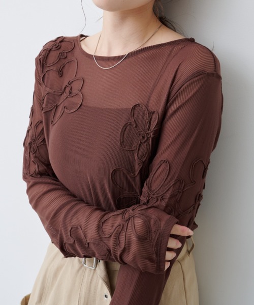 フラワーコード刺繍シアーTOPS（Tシャツ/カットソー）｜Kastane