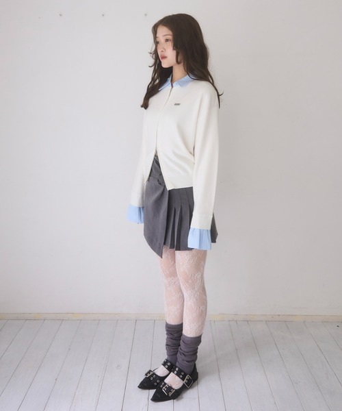 mellowneon（メロウネオン）の「シャツレイヤードライクニット（ニット/セーター・レディース・グレー/オフホワイト・FREE）」の9枚目の写真