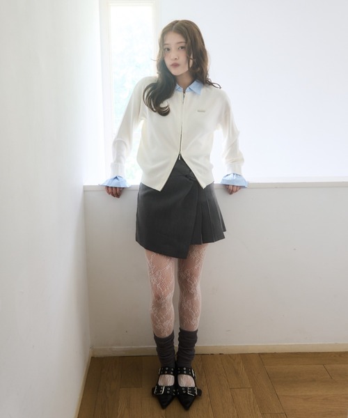 mellowneon（メロウネオン）の「シャツレイヤードライクニット（ニット/セーター・レディース・グレー/オフホワイト・FREE）」の7枚目の写真