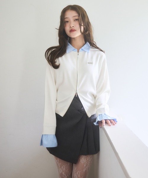 mellowneon（メロウネオン）の「シャツレイヤードライクニット（ニット/セーター・レディース・グレー/オフホワイト・FREE）」の14枚目の写真