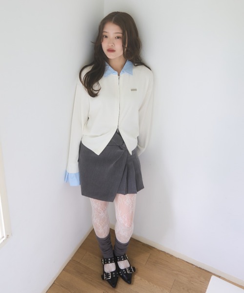 mellowneon（メロウネオン）の「シャツレイヤードライクニット（ニット/セーター・レディース・グレー/オフホワイト・FREE）」の16枚目の写真