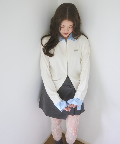 mellowneon（メロウネオン）の「シャツレイヤードライクニット（ニット/セーター・レディース・グレー/オフホワイト・FREE）」の15枚目の写真