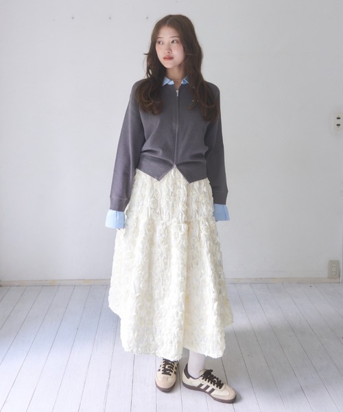 mellowneon（メロウネオン）の「シャツレイヤードライクニット（ニット/セーター・レディース・グレー/オフホワイト・FREE）」の5枚目の写真