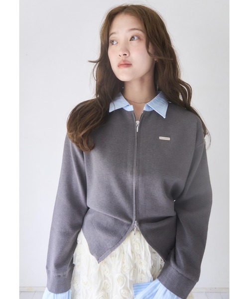 mellowneon（メロウネオン）の「シャツレイヤードライクニット（ニット/セーター・レディース・グレー/オフホワイト・FREE）」の12枚目の写真