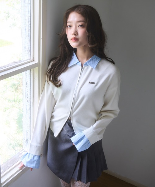 mellowneon（メロウネオン）の「シャツレイヤードライクニット（ニット/セーター・レディース・グレー/オフホワイト・FREE）」の11枚目の写真