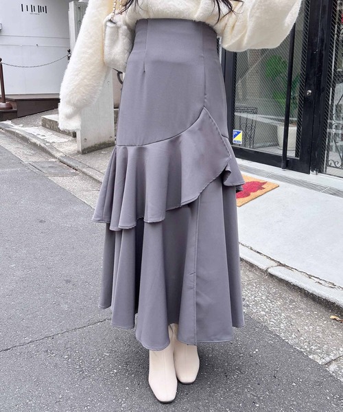 INGNI（イング）の「バックレースアップアシメスリットスカート（スカート・レディース・グレー/ライトベージュ/ブラック・FREE）」の6枚目の写真