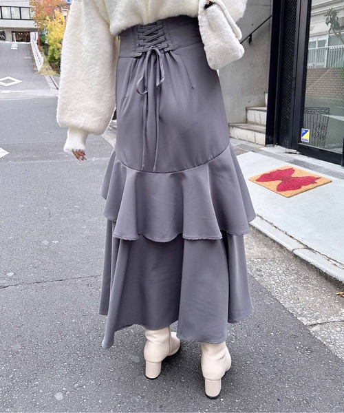 INGNI（イング）の「バックレースアップアシメスリットスカート（スカート・レディース・グレー/ライトベージュ/ブラック・FREE）」の7枚目の写真