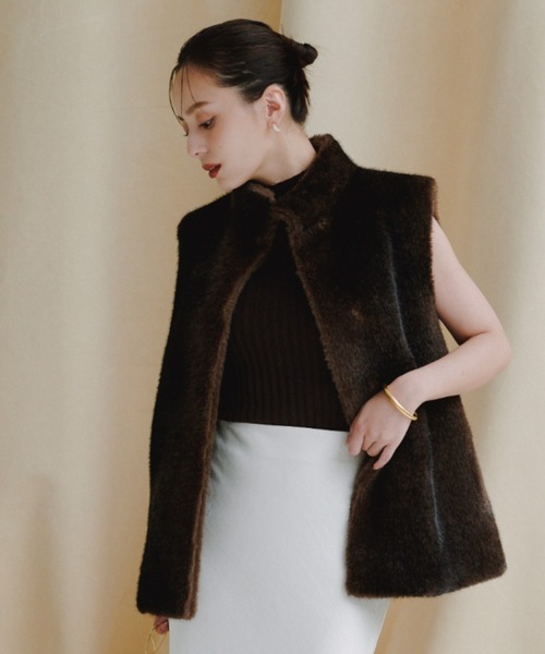 ánuans ファーベスト週末値下げ セール】スタンドカラーファーベスト（ベスト）｜anuans（アニュアンス