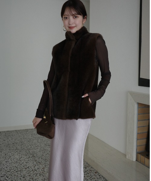 ánuans ファーベスト週末値下げ セール】スタンドカラーファーベスト（ベスト）｜anuans（アニュアンス