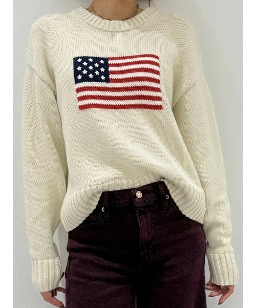 GAP(ギャップ)の「コットン100% オーバーサイズ アメリカーナセーター(ニット/セーター・レディース・ベージュ・S/M/L/XL/XS/XXS)」の1枚目の写真