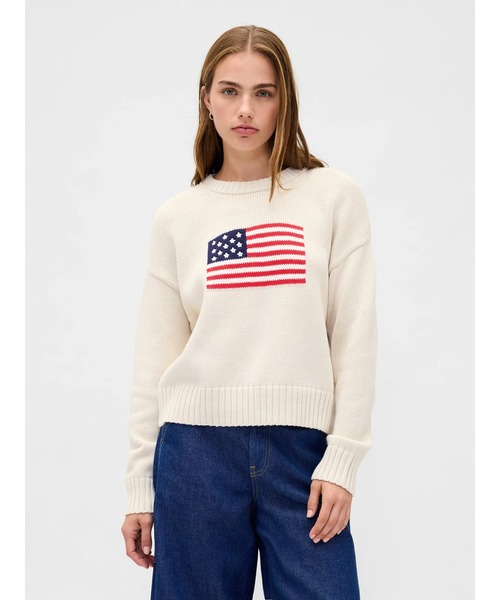 GAP(ギャップ)の「コットン100% オーバーサイズ アメリカーナセーター(ニット/セーター・レディース・ベージュ・S/M/L/XL/XS/XXS)」の12枚目の写真