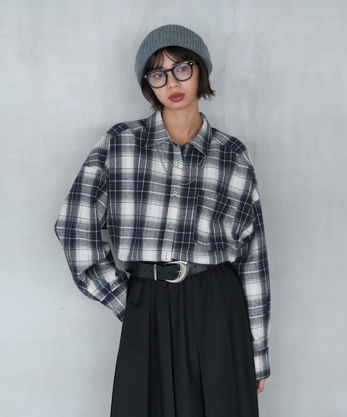 PAGEBOY(ページボーイ)の「【マルチWAY仕様】オンブレチェック2WAYシャツ2(シャツ/ブラウス・レディース・ブラウン/ネイビー/ブラック・FREE)」の13枚目の写真