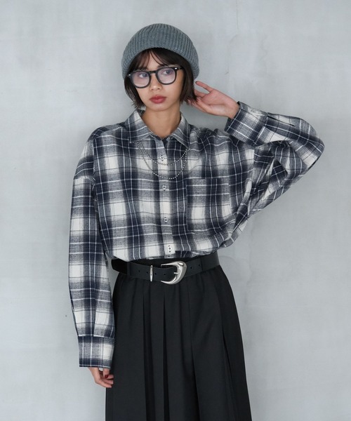 PAGEBOY(ページボーイ)の「【マルチWAY仕様】オンブレチェック2WAYシャツ2(シャツ/ブラウス・レディース・ブラウン/ネイビー/ブラック・FREE)」の14枚目の写真