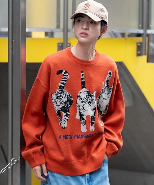 WEGO（ウィゴー）の「WEGO/アニマルジャガードニットプルオーバー（ニット/セーター・メンズ・オレンジ/アイボリー・MEDIUM/LARGE）」の2枚目の写真