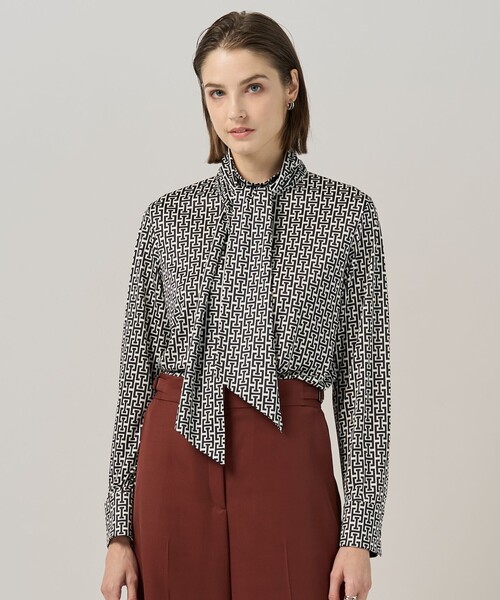 【iCB】25AW極美品 モノグラムプリントスムースボウタイブラウス　 4 モノグラムプリントスムース ボウタイブラウス（シャツ/ブラウス