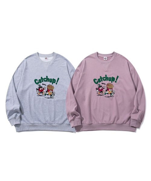 HOOK(フック)の「HOOK -original- Catchup! ケチャップ&フライ 刺繍スウェット(スウェット・メンズ・パープル/グレー・LARGE/MEDIUM/X-LARGE)」の3枚目の写真