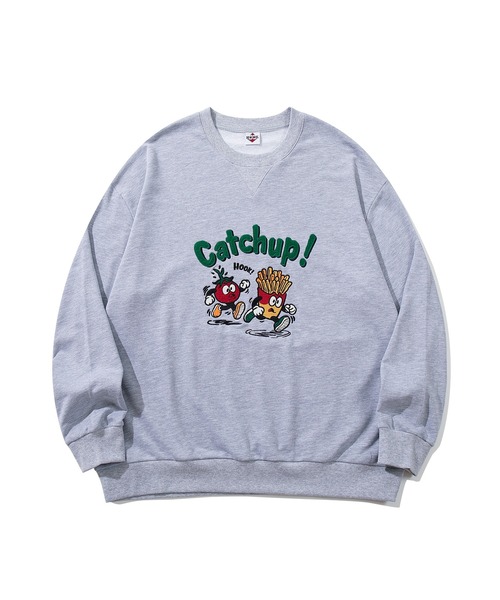 HOOK(フック)の「HOOK -original- Catchup! ケチャップ&フライ 刺繍スウェット(スウェット・メンズ・パープル/グレー・LARGE/MEDIUM/X-LARGE)」の5枚目の写真