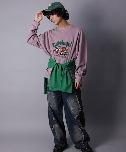 HOOK(フック)の「HOOK -original- Catchup! ケチャップ&フライ 刺繍スウェット(スウェット・メンズ・パープル/グレー・LARGE/MEDIUM/X-LARGE)」の16枚目の写真