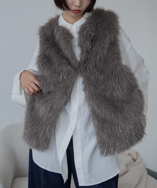 ラメウルフシャギーファーベスト（その他アウター）｜VACANCY