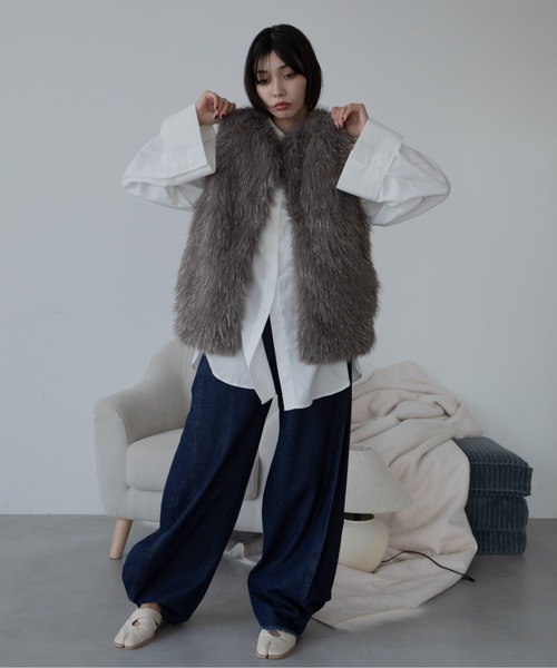 ラメウルフシャギーファーベスト（その他アウター）｜VACANCY