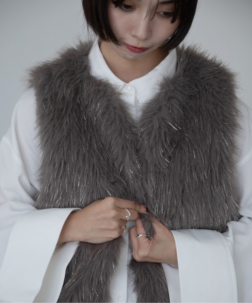 ラメウルフシャギーファーベスト（その他アウター）｜VACANCY