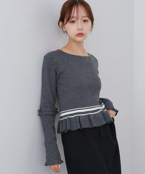 Bab（バブ）の「12Gニットフリルヘムショートプルオーバー（ニット/セーター・レディース・ベージュ/ブラック/チャコールグレー・FREE）」の5枚目の写真