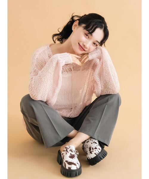 ehka sopo（エヘカソポ）の「モヘアタッチシアーニット（ニット/セーター・レディース・ピンク/モカ/キナリ/グレー/ブルー・F）」の5枚目の写真