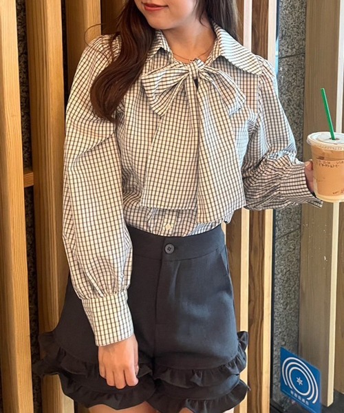 Another Branch olive des olive(アナザーブランチオリーブデオリーブ)の「2WAYボウタイブラウス(シャツ/ブラウス・レディース・オフホワイト/サックスブルー/ブラウン/チェック・FREE)」の9枚目の写真