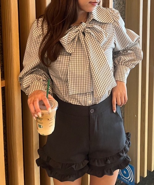 Another Branch olive des olive(アナザーブランチオリーブデオリーブ)の「2WAYボウタイブラウス(シャツ/ブラウス・レディース・オフホワイト/サックスブルー/ブラウン/チェック・FREE)」の5枚目の写真